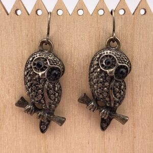 Owls with Rhinestone Eyes Earrings